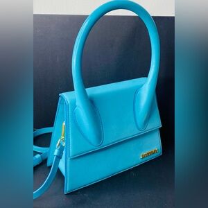 Jacquemus LARGE Le Grand Chiquito in Turquoise Calfskin Leather. Authentic